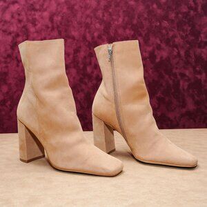 Steve Madden Women Lourde Beige Leather Heel Ankle Fashion Boots sz 11